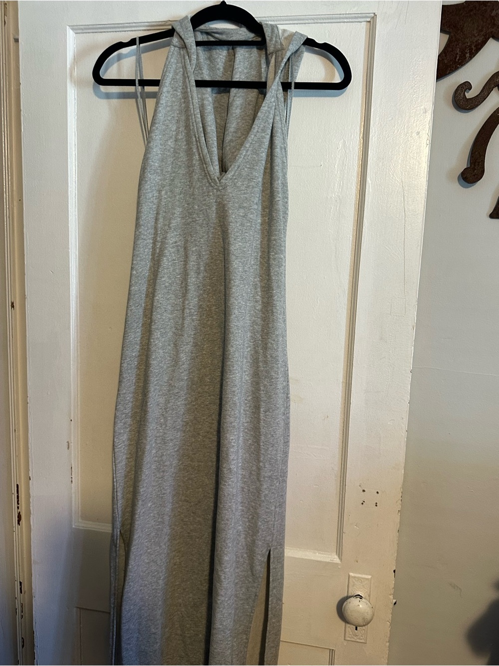 Gray Sleeveless Hooded Maxi Coverup